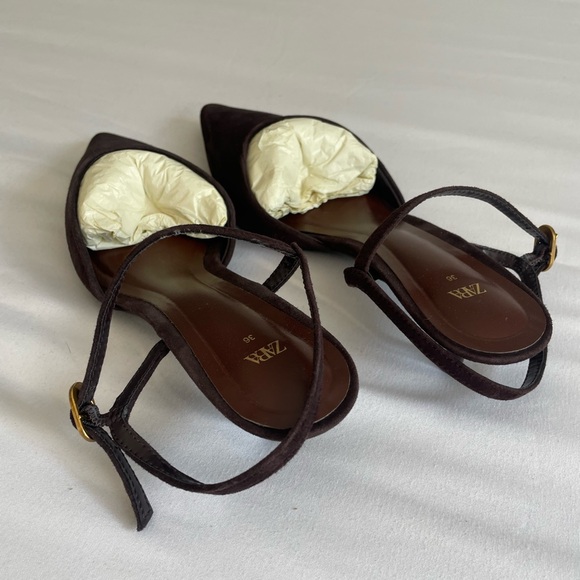 Like New Zara Deep Brown Suede Pointed Toe Mary Jane Kitten Heel EU 36 | US 6 - Picture 7 of 16